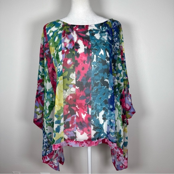 Chico's Allusice Floral Poncho Polyester Cape Sheer Lightweight Size S/M NWT - Picture 1 of 8